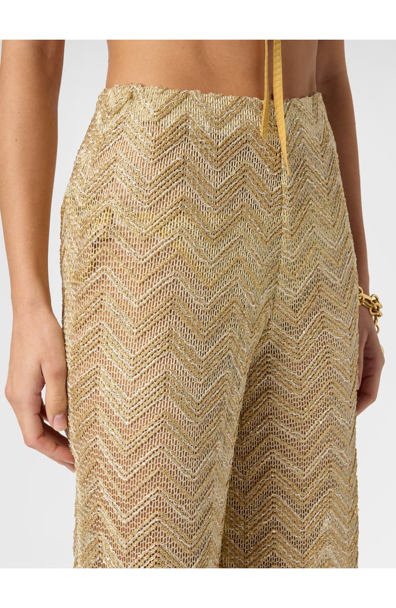 Missoni Wide Fishnet Trousers With Zigzag Pattern And Sequins, Alternate, color, Gold