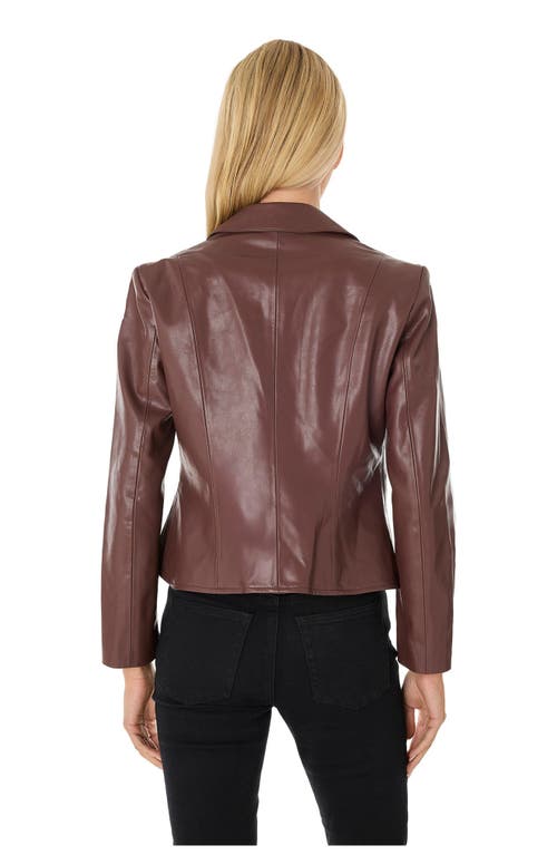 The Noli Shop Gabrielle Leather Double Breasted Blazer In Brown