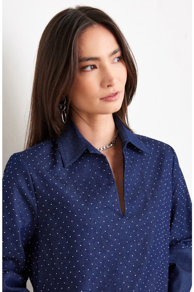 Diamante Detail Stretch Cotton Shift Dress, Alternate, color, NAVY