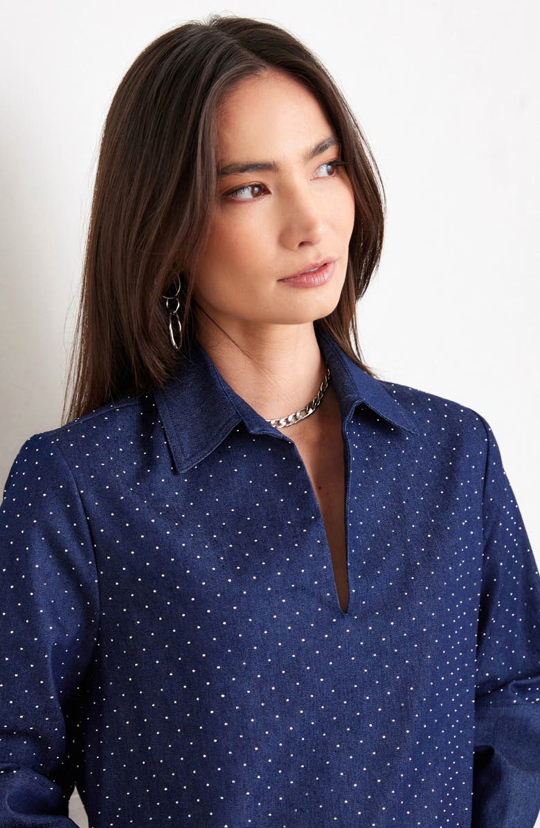 Karen Kane Diamante Detail Stretch Cotton Shift Dress, Alternate, color, Navy