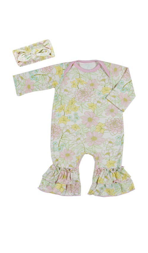 Everly Grey Ruffle Romper & Head Wrap Set In Yellow