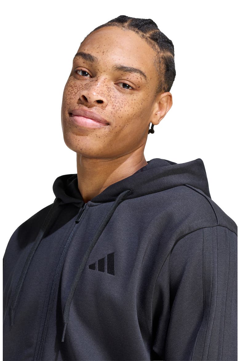 Essentials 3-Stripes Full Zip Hoodie, Alternate, color, BLACK/ BLACK