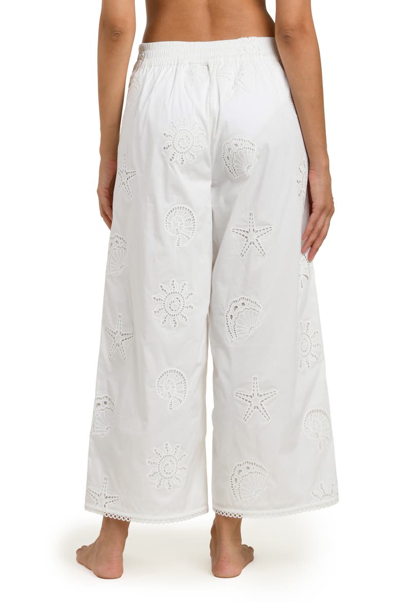 Bayside Embroidered Wide Leg Stretch Cotton Ankle Cover-Up Pants, Alternate, color, WHITE