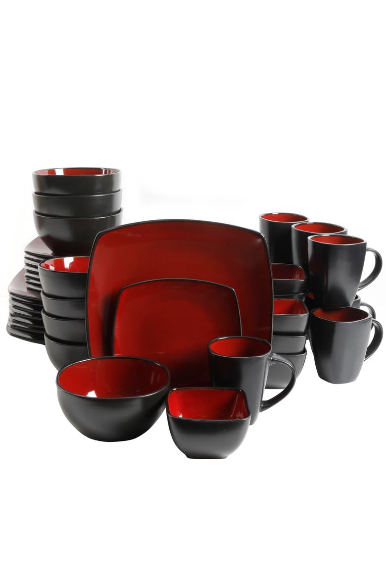 Soho Lounge Square 40-Piece Stoneware Dinnerware Set, Main, color, Red/Black