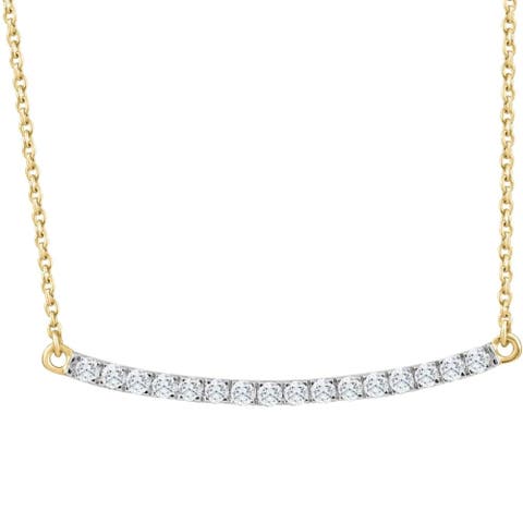 1/3Ct Diamond Bar Pendant 10k Gold Necklace Lab Grown 1 1/3"