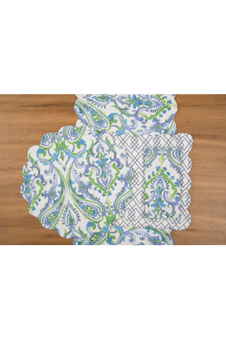 Juliet Quilted Reversible Bright Paisley Dining Table Runner 14" x 51", Alternate, color, Blue