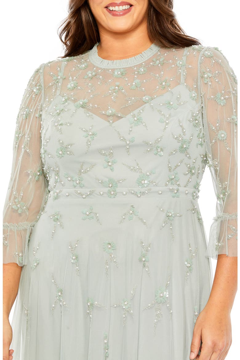 High Neck Embellished Flutter Half Length Sleeve, Alternate, color, SAGE