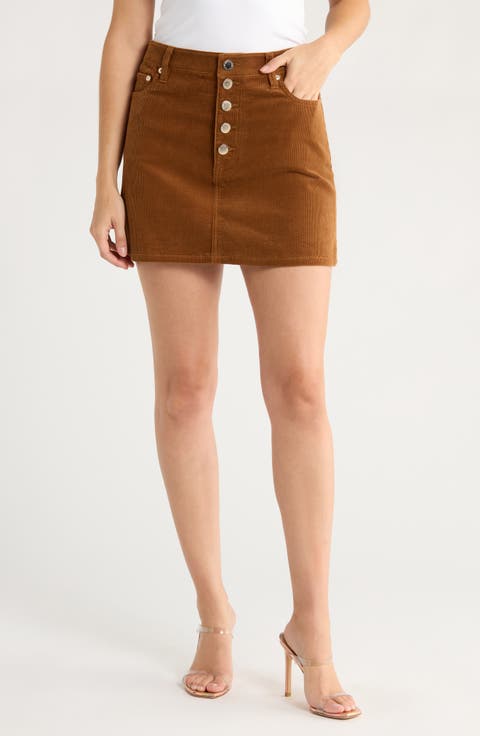 Joss High Waist Button Fly Corduroy Miniskirt