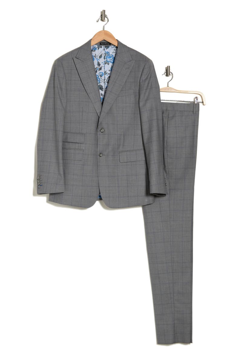 Plaid Trim Fit Wool Blend Two-Piece Suit, Alternate, color, GRAY