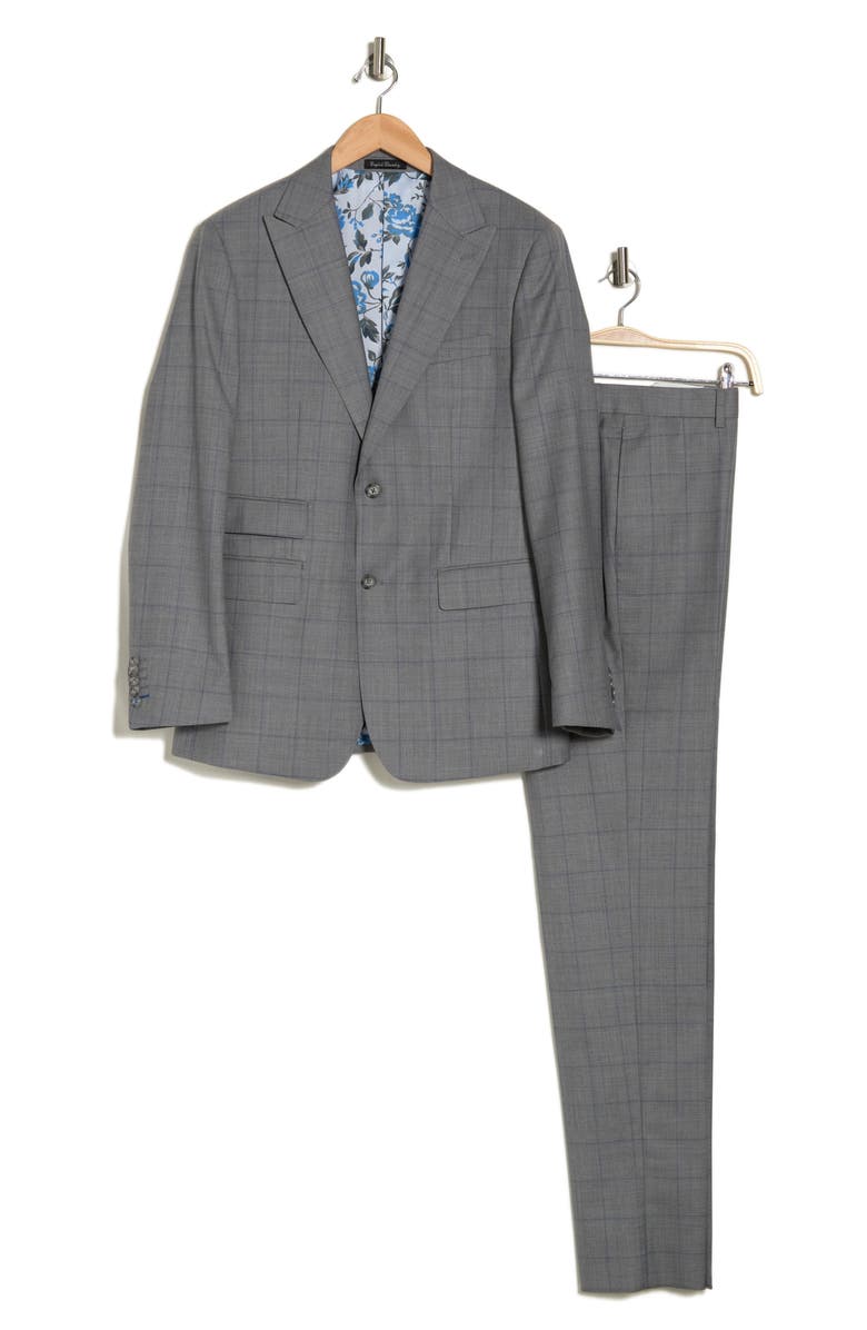 English Laundry Plaid Trim Fit Wool Blend Two-Piece Suit, Alternate, color, Gray