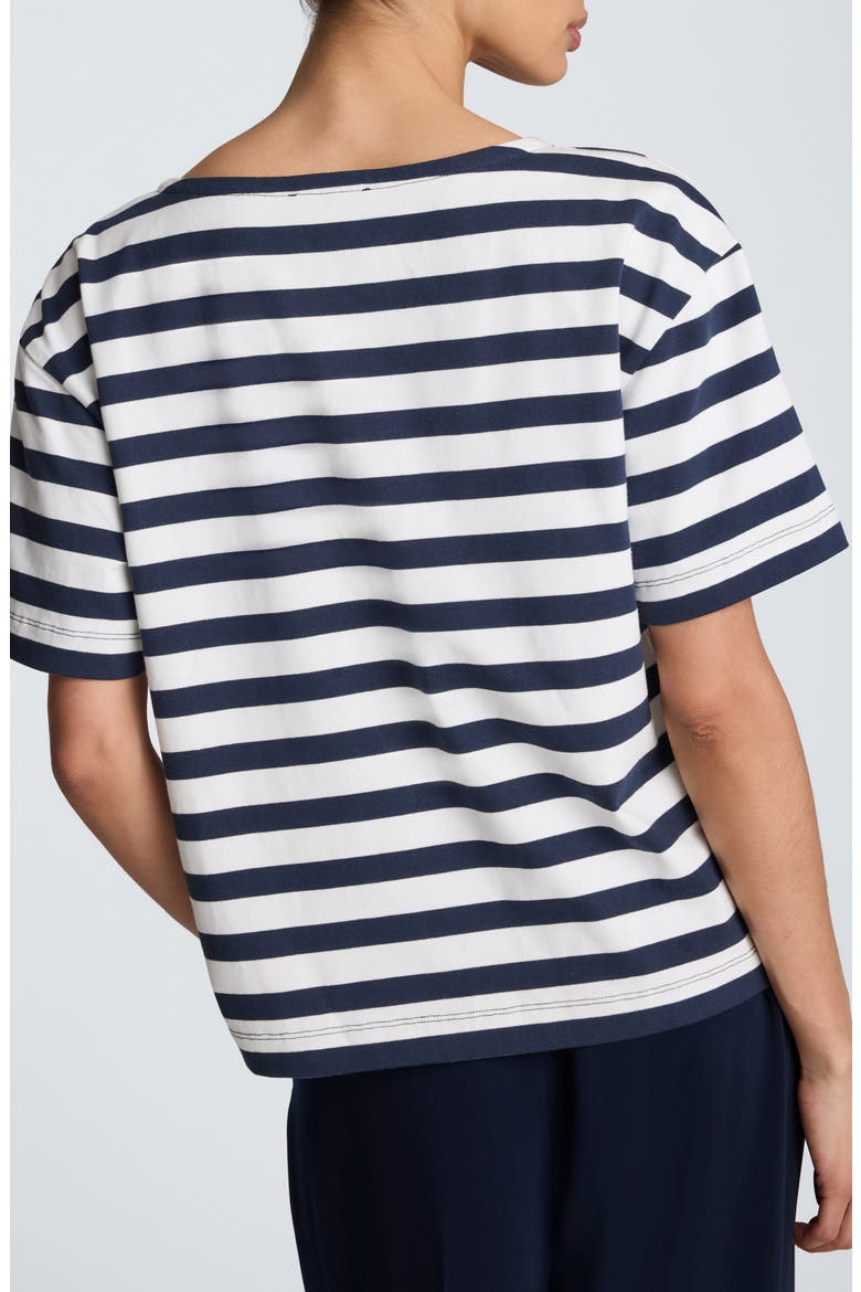Stripe Boatneck Cotton T-Shirt, Alternate, color, PURE WHITE/ DK NAVY