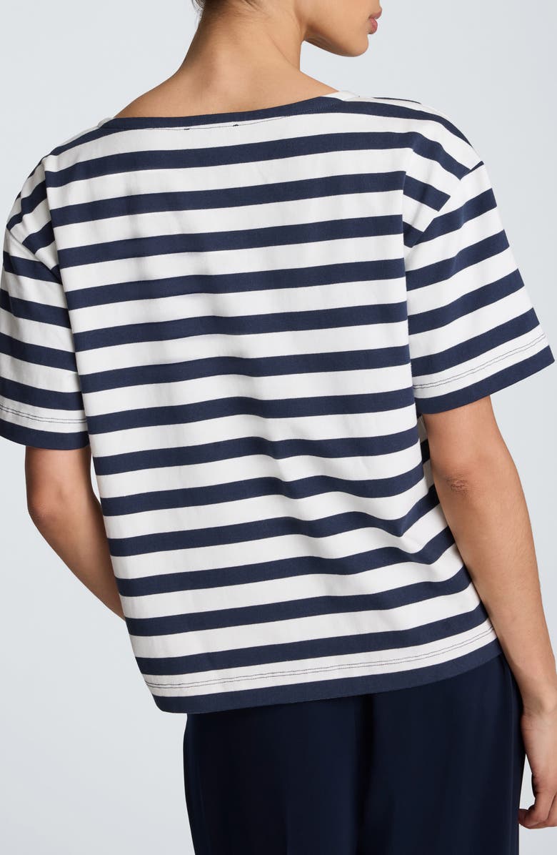 Kenneth Cole Stripe Boatneck Cotton T-Shirt, Alternate, color, Pure White/ Dk Navy