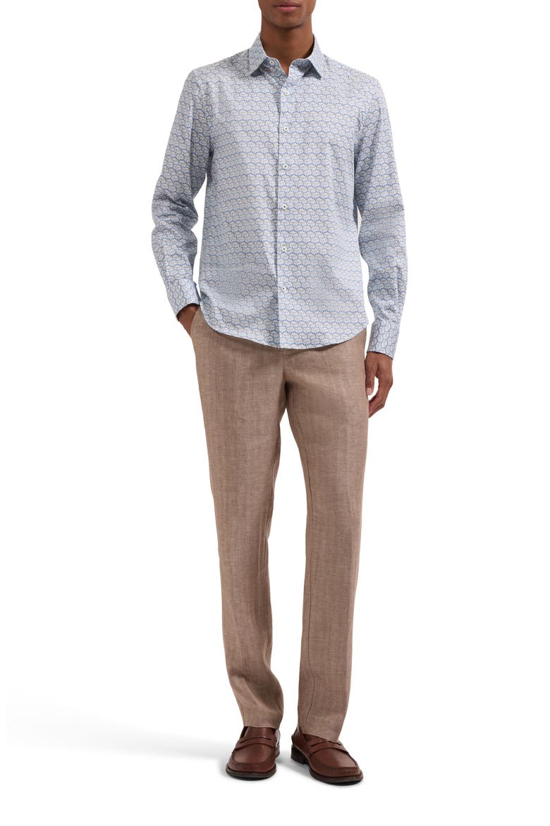 Julian Shaped Fit Geometric Wave Print Stretch Cotton Button-Up Shirt, Alternate, color, HAZY BLUE