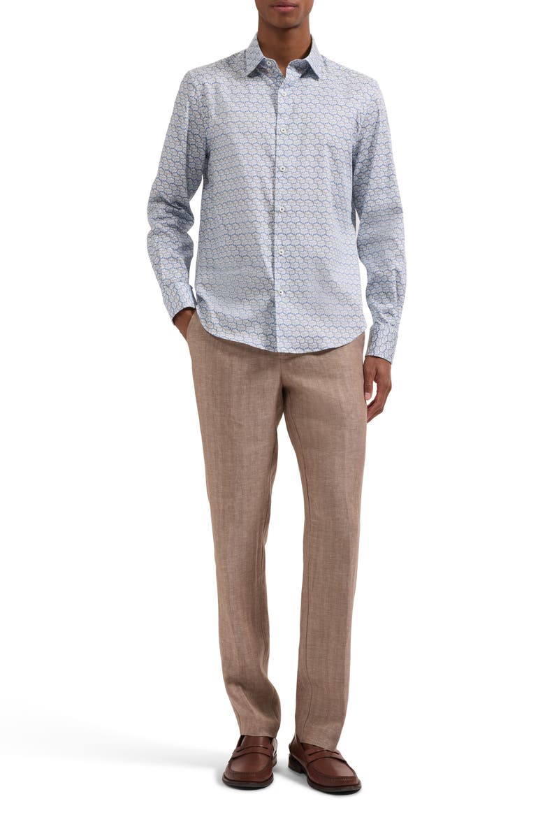 Bugatchi Julian Shaped Fit Geometric Wave Print Stretch Cotton Button-Up Shirt, Alternate, color, Hazy Blue