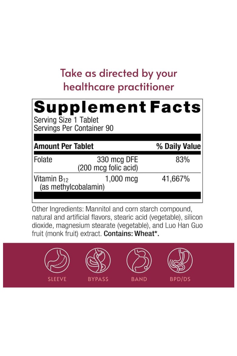 Fast Melting B12 1000 mcg Supplement with Folic Acid Peppermint 90 Count, Alternate, color, None
