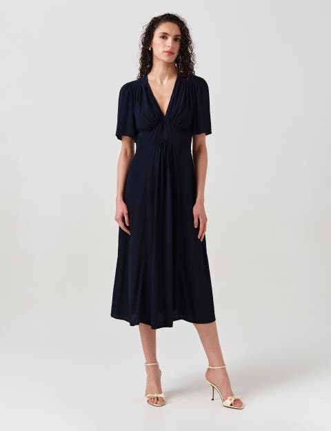 Rosalie Angel Sleeve Crepe Midi Dress