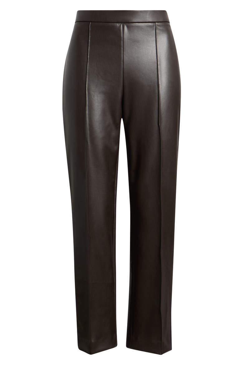 Pintuck Straight Leg Faux Leather Ankle Pants, Alternate, color, DEEP MAHOGANY
