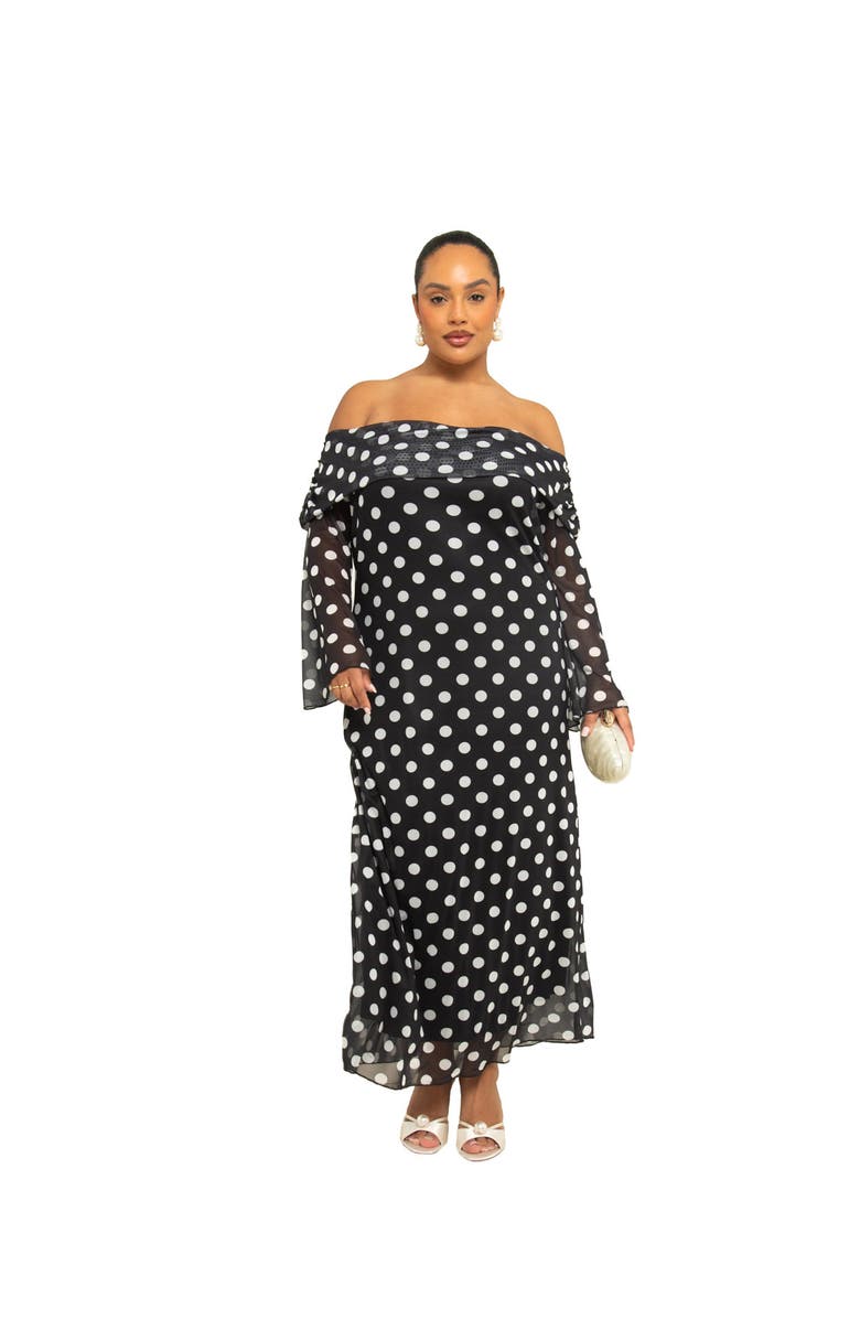 FASHION-SZN CURVE Off The Shoulder Polka Dot Midi Dress, Main, color,