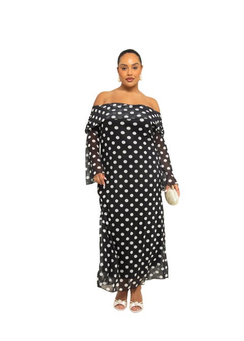 Off The Shoulder Polka Dot Midi Dress