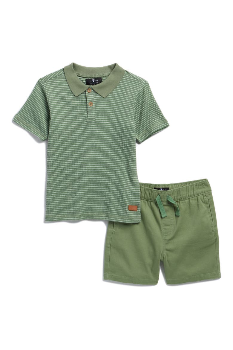Kids' Crinkle Polo & Twill Shorts Set, Main, color, HEDGE GREEN