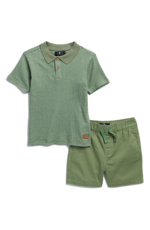 Kids' Crinkle Polo & Twill Shorts Set (Little Kid)