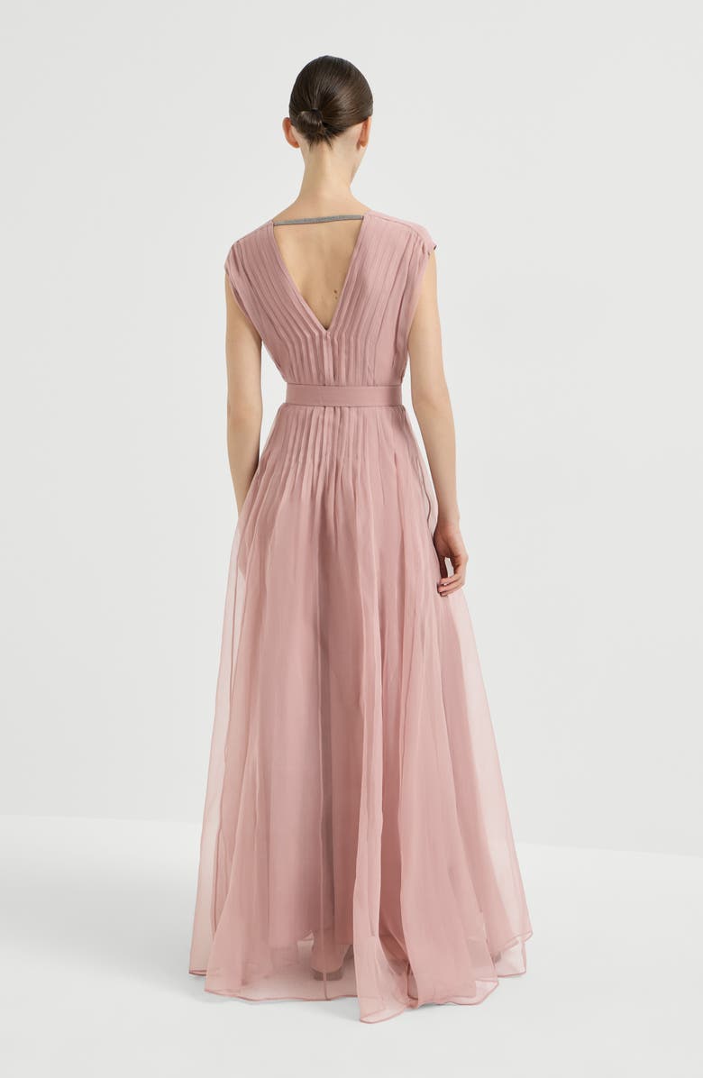 Brunello Cucinelli Crispy silk dress with monili, Alternate, color, Pink