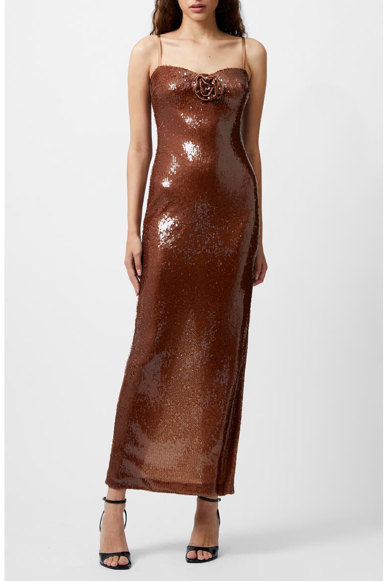 Beatrice Sequin Rosette Maxi Dress, Main, color, BROWN SEQUIN