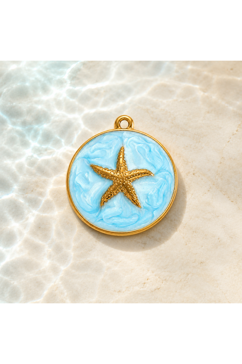 18K Yellow Gold Plated Starfish Medallion Charm, Alternate, color, Blue/Gold