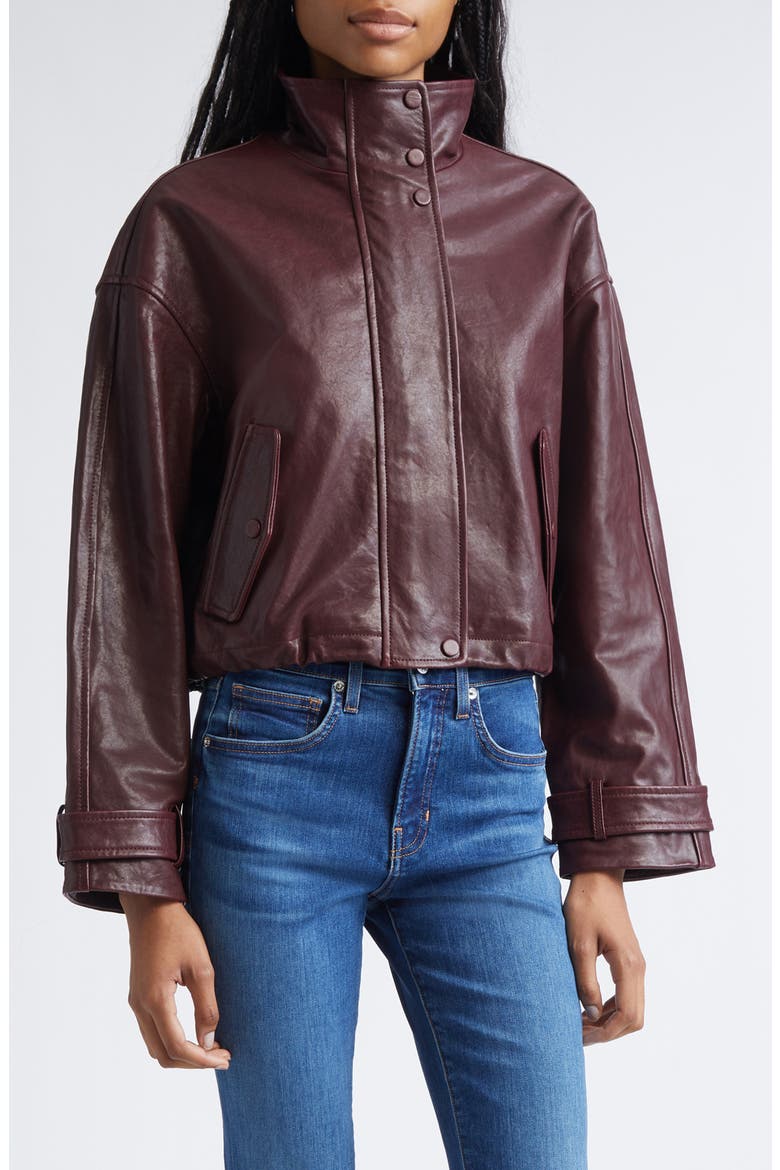 Bateman Leather Jacket, Main, color, RAISIN