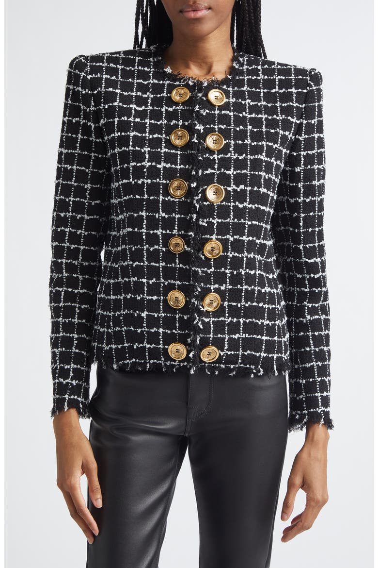 Square Tweed Crop Spencer Jacket, Main, color, EAB BLK/ WHITE