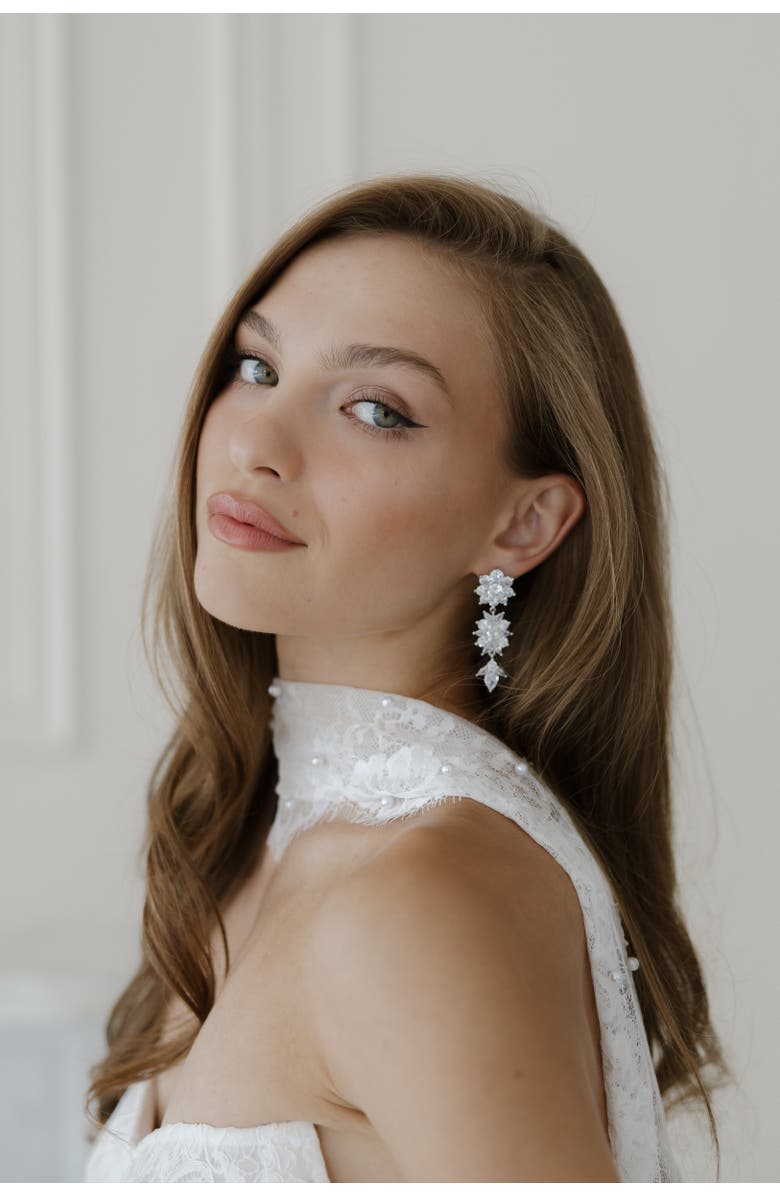 Untamed Petals Keepsake Crystal Drop Earrings, Alternate, color, Silver