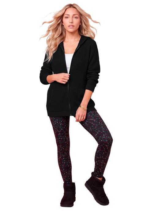 Plus Size Waffle Knit Zip Front Relaxed Hoodie