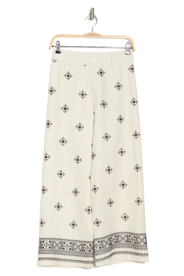 Embroidered Border Pants, Alternate, color, IVORY/ BLACK