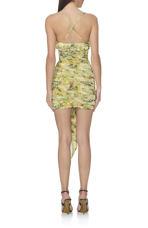 Afrm Mackie Ruched Tie Waist Minidress In Lime Wing