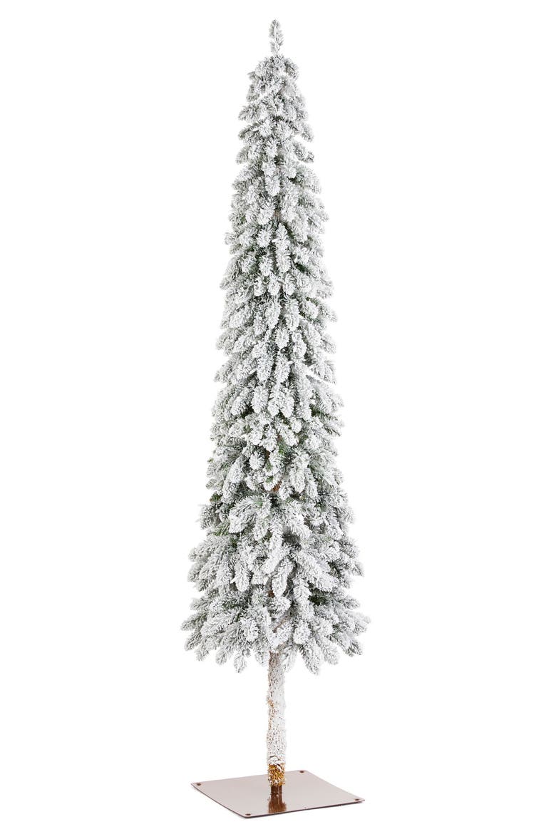 Pre-Lit Flocked Artificial Christmas Trees, Alternate, color, Green