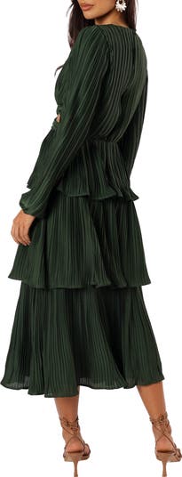 Pippa Side Cutout Long Sleeve Tiered Midi Dress
