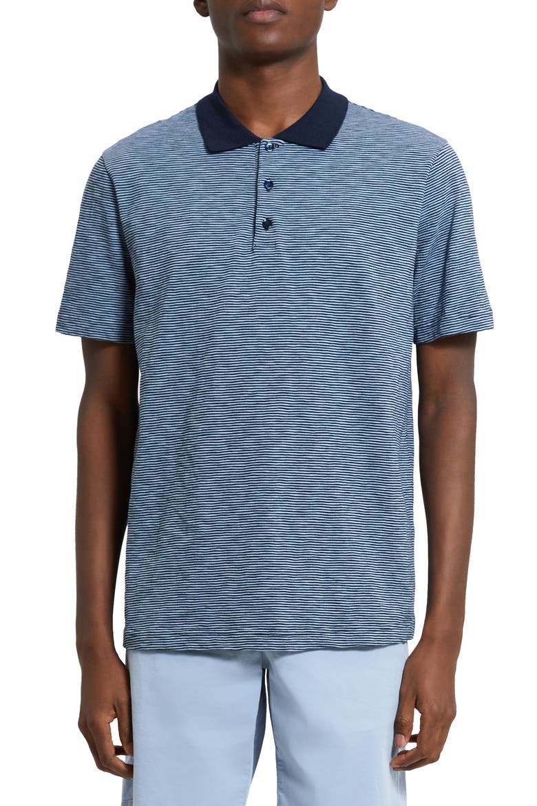 Bron Stripe Cosmos Slub Cotton Polo, Main, color, BALTIC/ HERON - 0RY