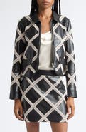 Cinq à Sept Audree Faux Leather Jacket with Crochet Overlay