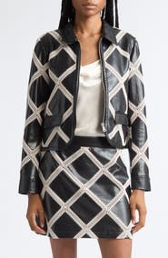 Cinq à Sept Audree Faux Leather Jacket with Crochet Overlay