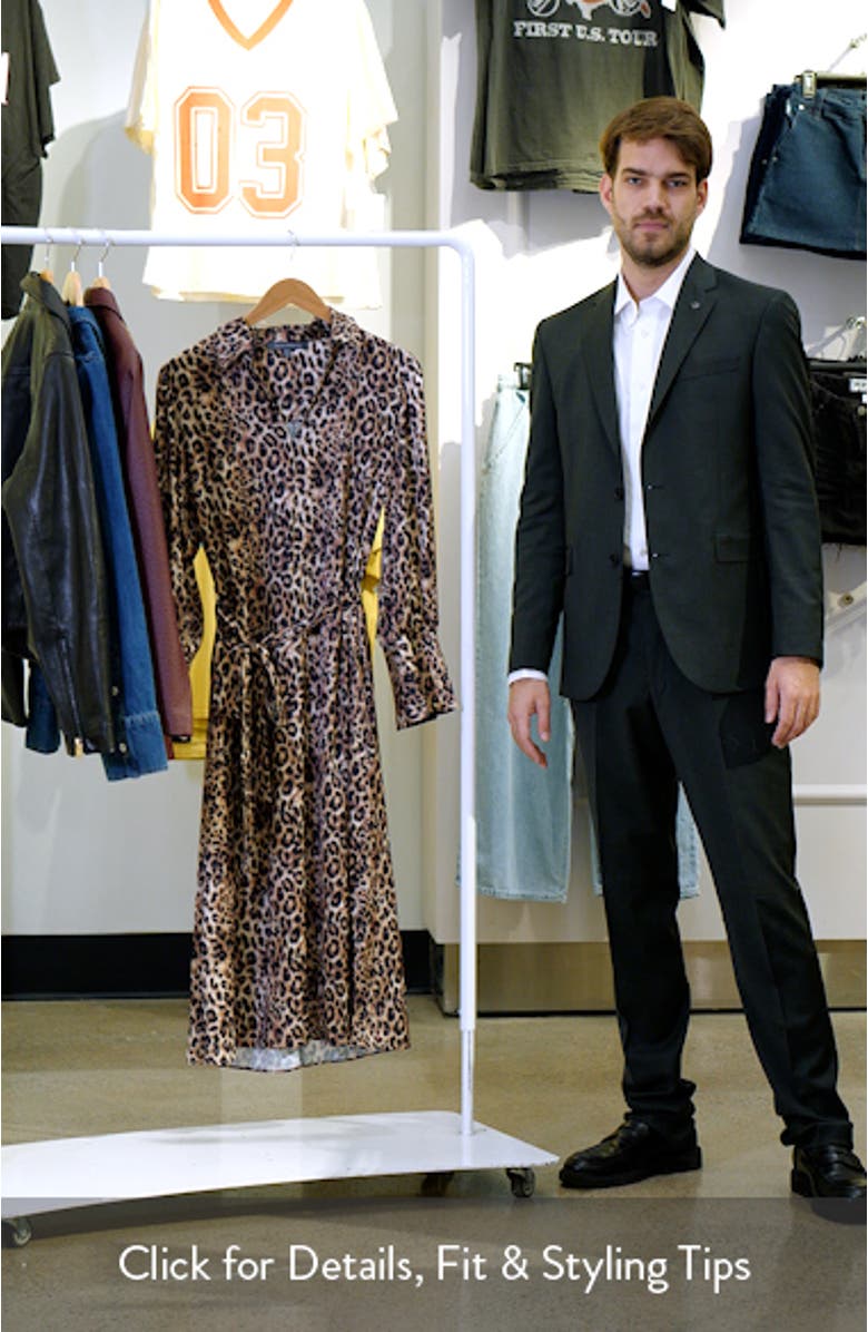 Leopard Print Long Sleeve Midi Shirtdress, sales video thumbnail