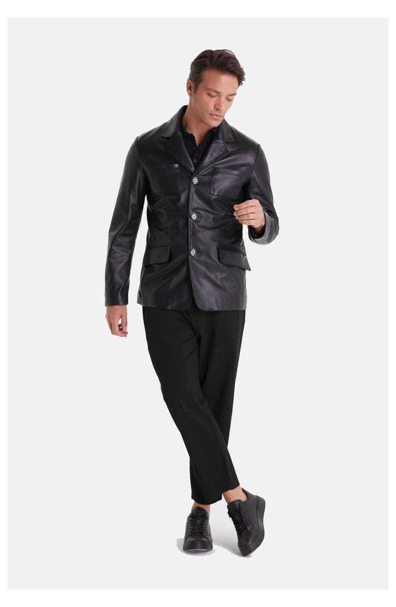 Furniq UK Felix Leather Jacket, Alternate, color, Black