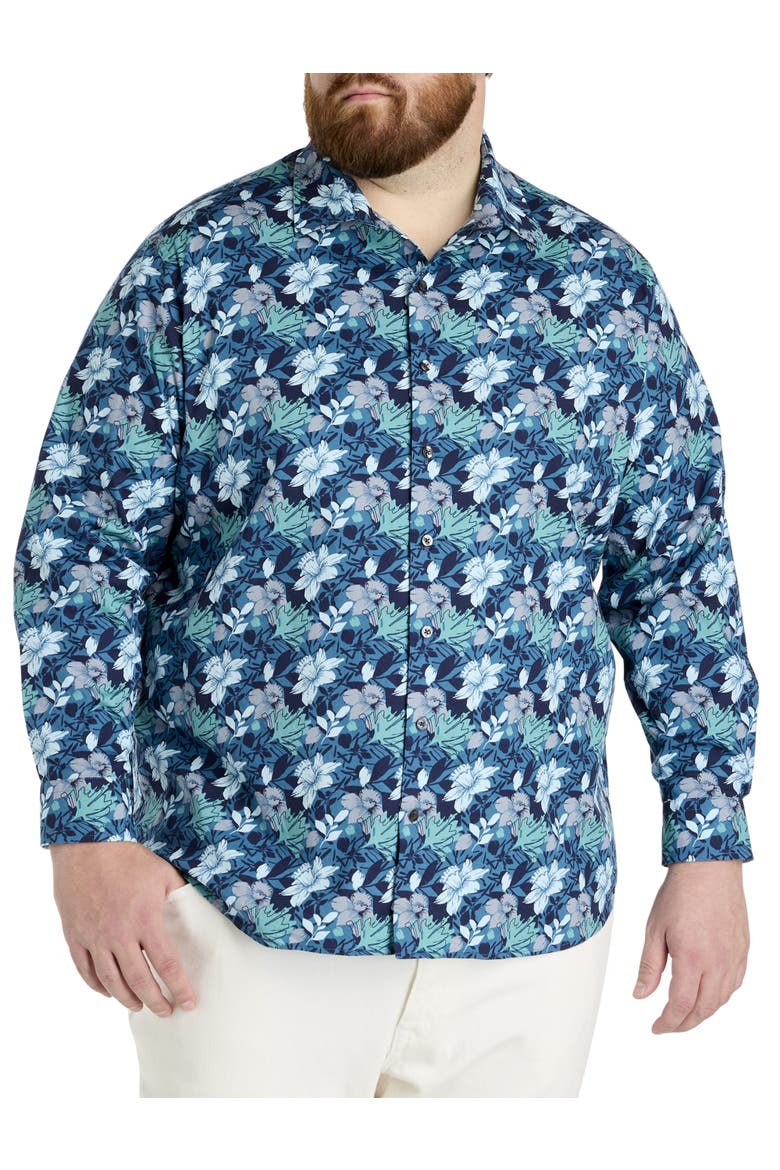 Big & Tall Floral Print Sport Shirt, Alternate, color, BLUE