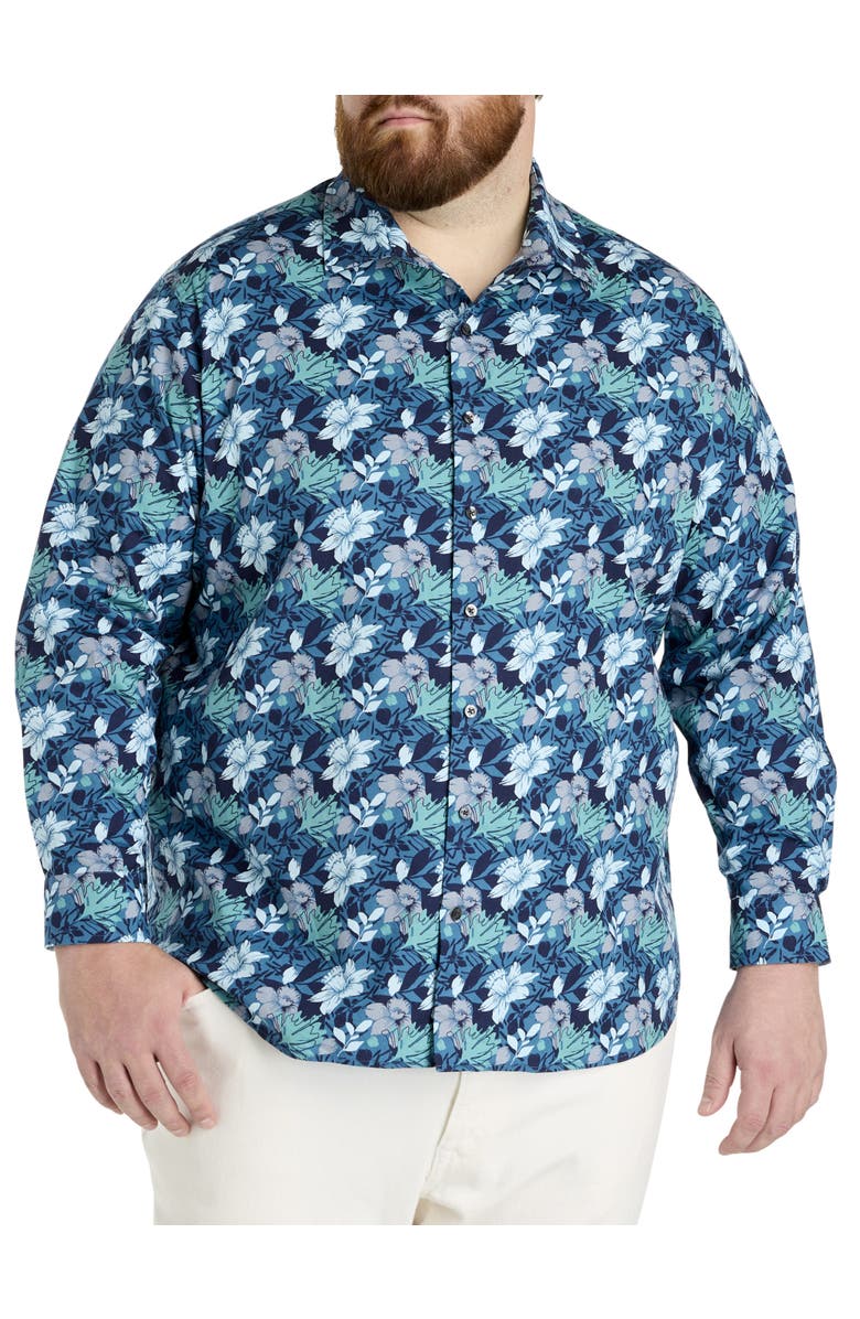 Synrgy by DXL Big & Tall Floral Print Sport Shirt, Alternate, color, Blue