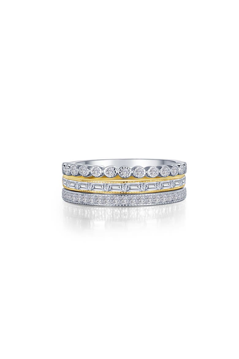 Set of 3 Simulated Diamond Stackable Rings, Main, color, GOLD/ SILVER