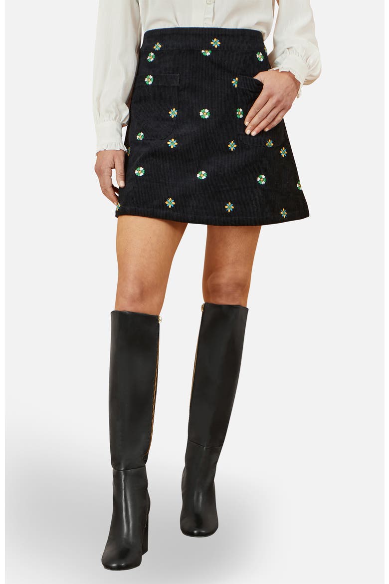 Flower Embroidered Cord Mini Skirt, Main, color, Black