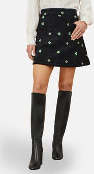 Yumi Flower Embroidered Cord Mini Skirt