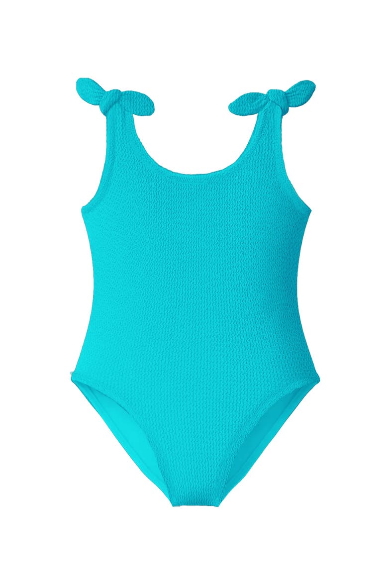 Crinkle Bow Tie One Piece, Main, color, Turquoise