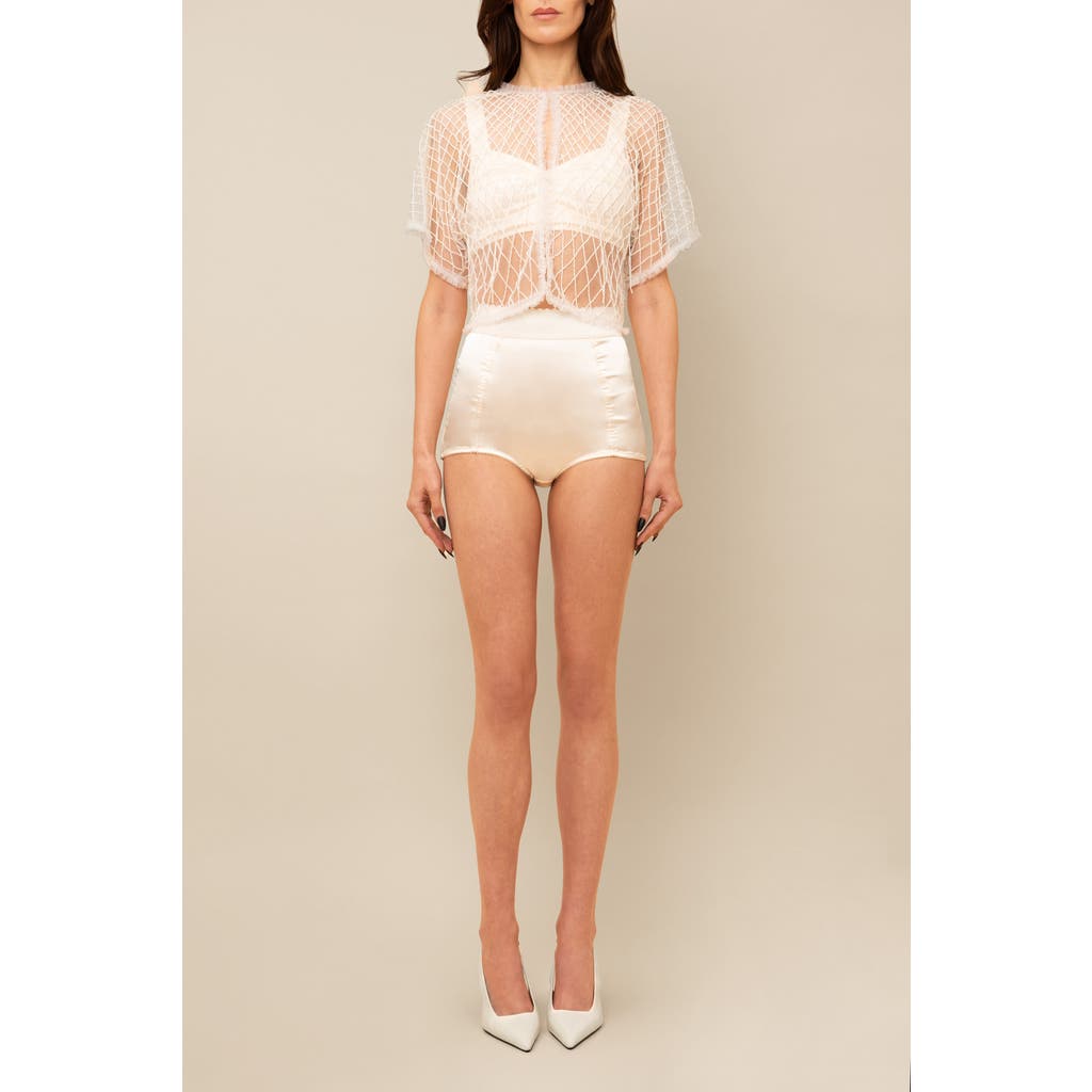 Contessa Mills Wraith Beaded Tulle Sheer Top In White