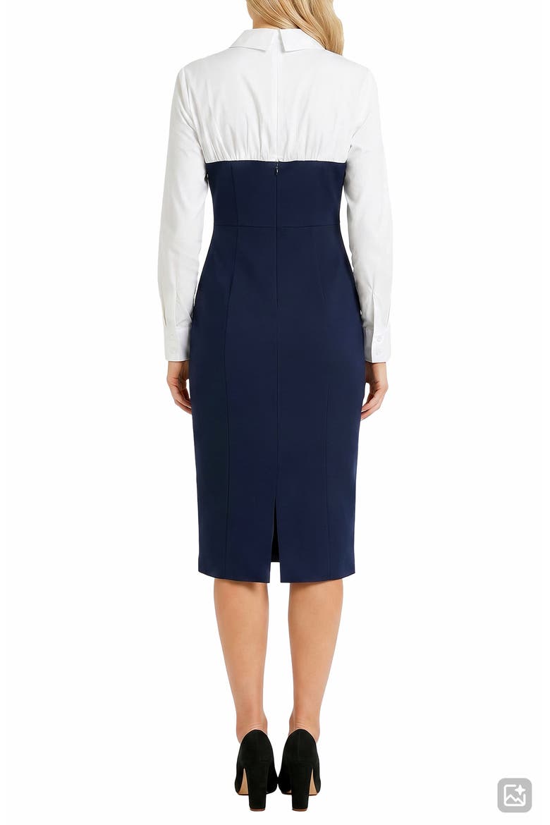 Sweetheart Long Sleeve Mixed Media Sheath Dress, Alternate, color, NAVY