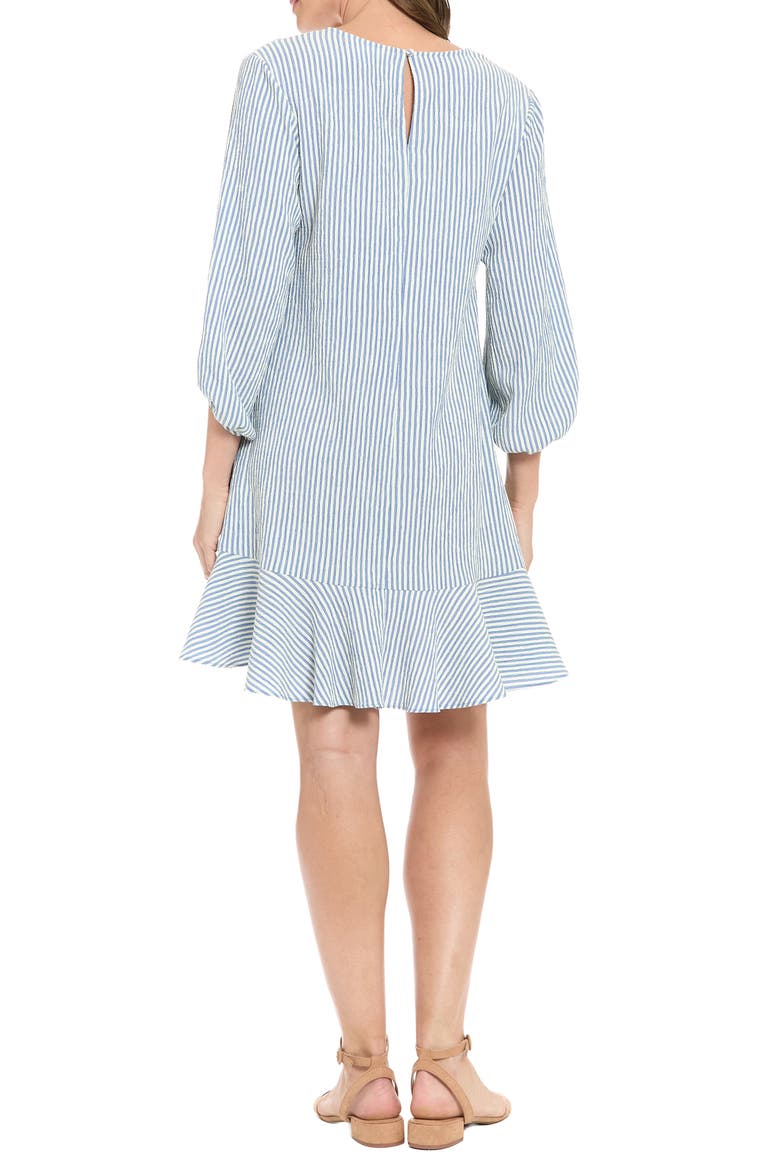 Stripe Puff Sleeve Flounce Hem Shift Dress, Alternate, color, BLUE/ IVORY 5